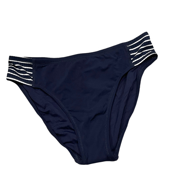 Robin Piccone Womens Navy/White Stripe Sailor Tab High Waist Bikini Bottom Large - Picture 5 of 11
